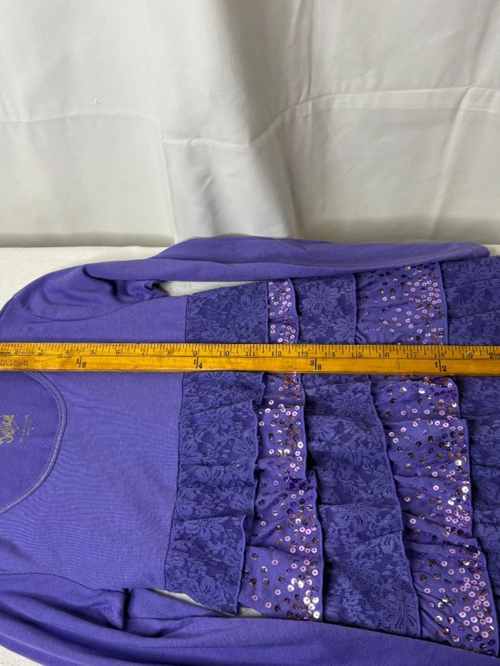 Justice Girls 8 Purple Long Sleeve Tiered Ruffle Lace Sequin Dressy Shirt Top